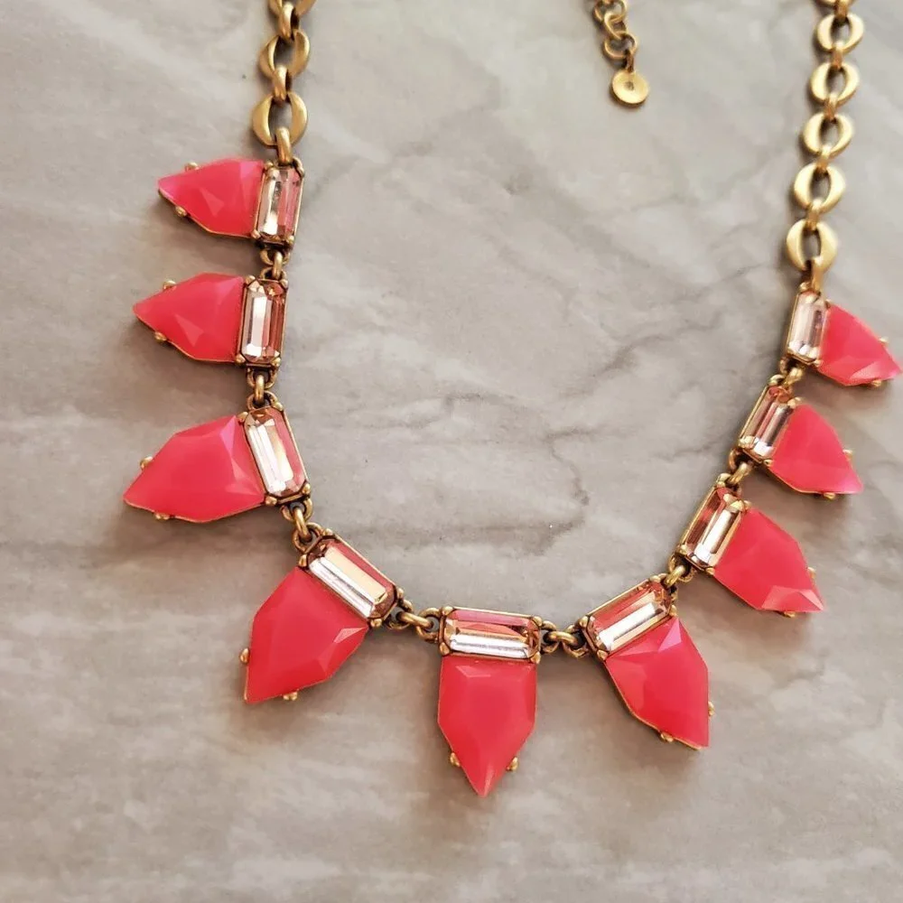 🎀 Stella and Dot Hot Neon Rhinestones Crystals Vintage Antiqued Gold Statement